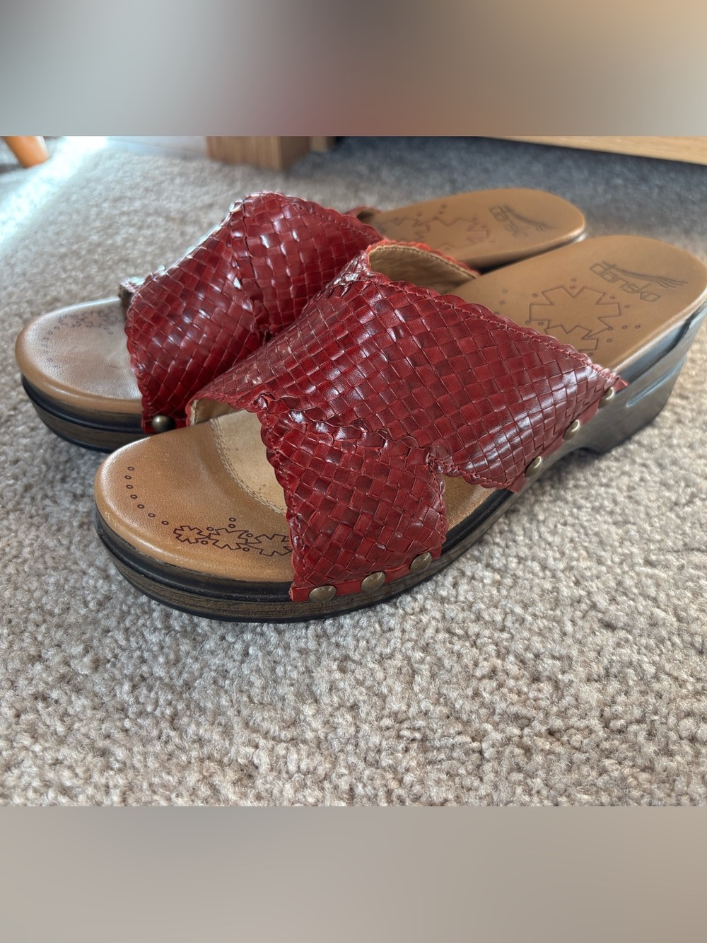 Dansko Red Woven Mika Leather Slide Mules